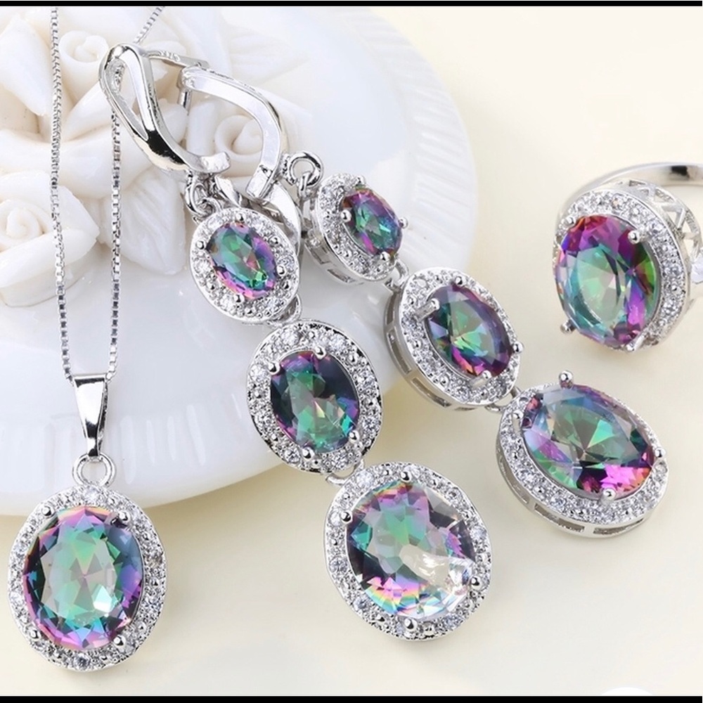 Fashion Silver Gemstone Rainbow Set